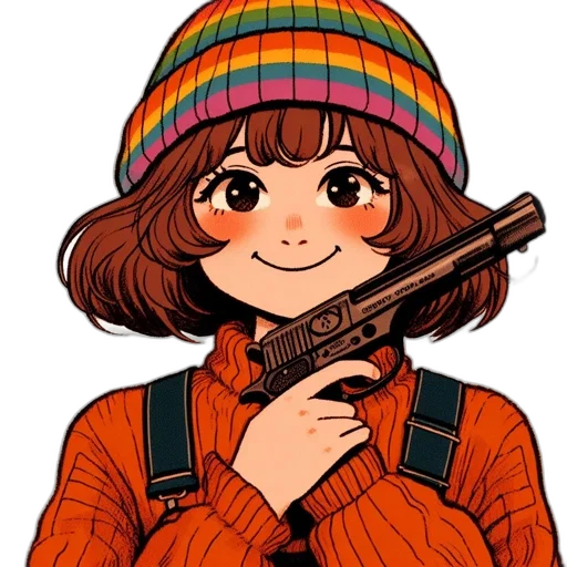 weapon, hat, jacket, staff transparent PNG cut-out