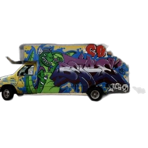 car, concept art, vibrant, graffiti-covered transparent PNG cut-out