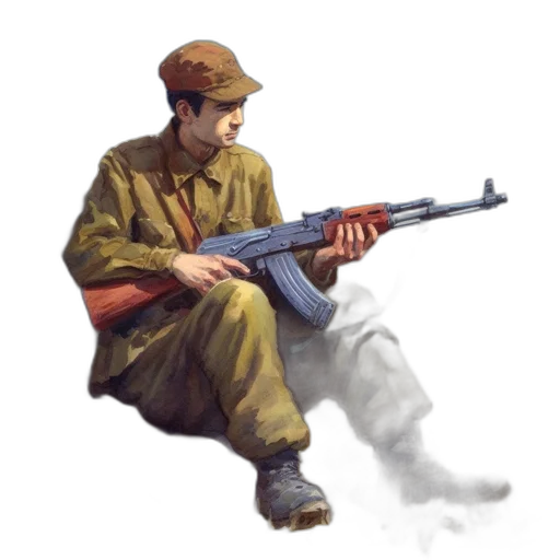 weapon, staff, hat, jacket transparent PNG cut-out