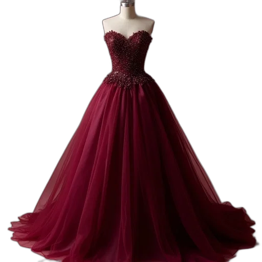 dress, red, dark, long transparent PNG cut-out