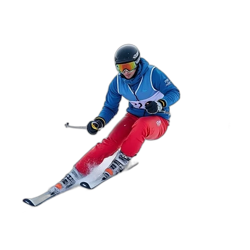 3d render, skier, racing, through transparent PNG cut-out