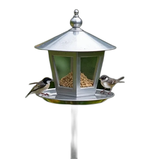 3d render, silver, bird, feeder transparent PNG cut-out