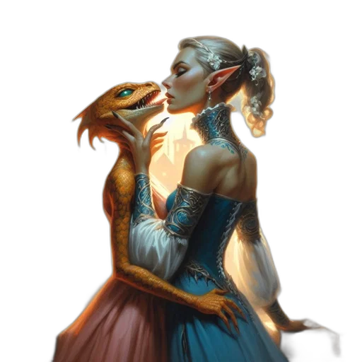 dragon, creature, dress, fantasy art transparent PNG cut-out