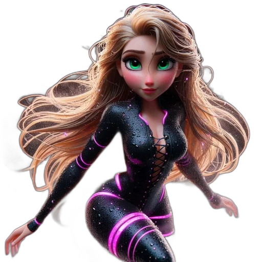 hair, dress, 3d render, cartoon transparent PNG cut-out