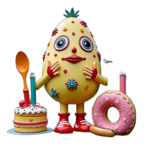 food, robot, 3d render, large transparent PNG cut-out