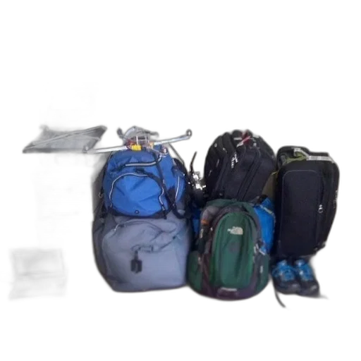 pile, luggage, backpacks, next transparent PNG cut-out