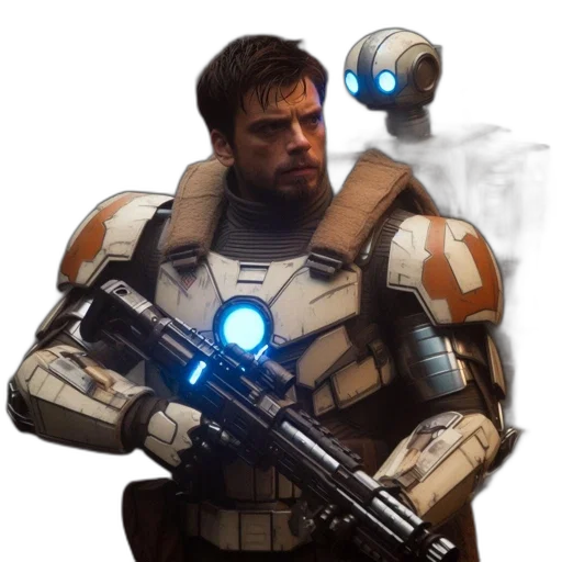 robot, weapon, jacket, staff transparent PNG cut-out
