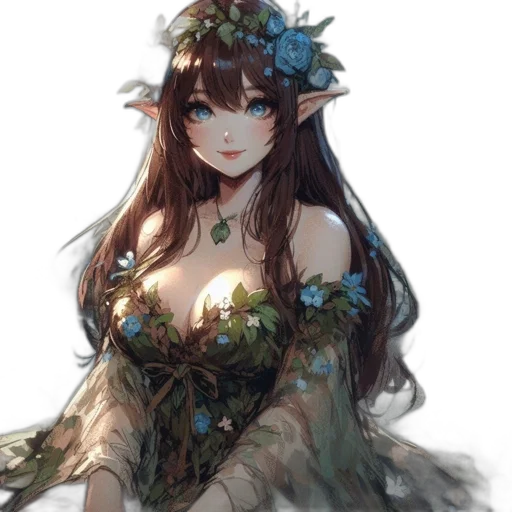 dress, crown, flower, creature transparent PNG cut-out