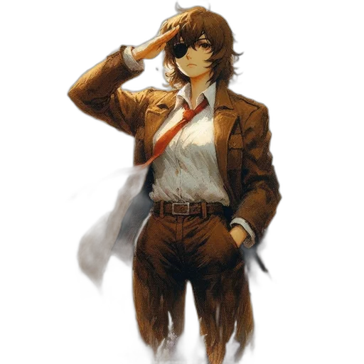 jacket, staff, weapon, face transparent PNG cut-out