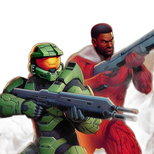 concept art, comic book art, two, characters transparent PNG cut-out