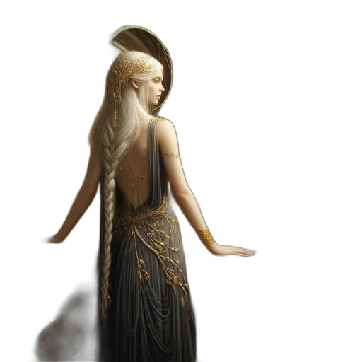 dress, dragon, hair, staff transparent PNG cut-out