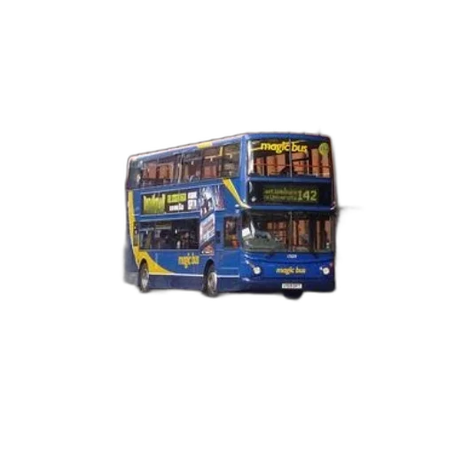 3d render, photorealistic, blue, double-decker transparent PNG cut-out