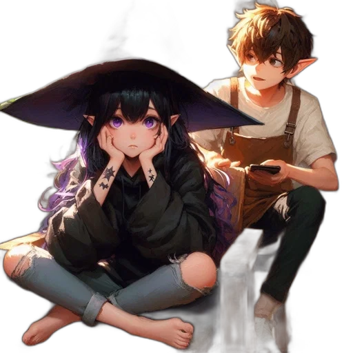 concept art, fantasy art, anime, watercolor transparent PNG cut-out