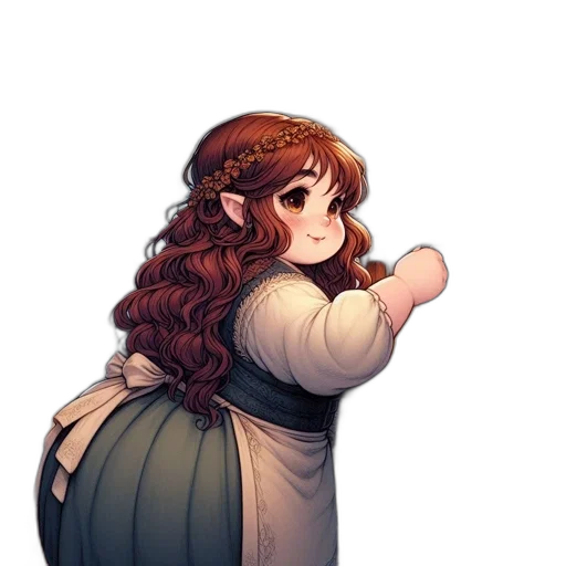 dress, staff, crown, hair transparent PNG cut-out