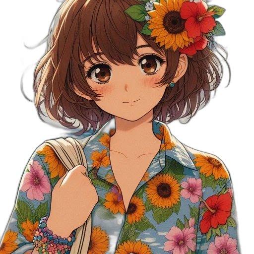 flower, dress, face, jacket transparent PNG cut-out