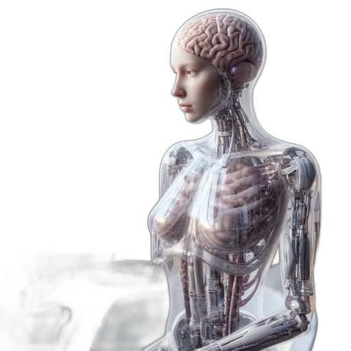robot, concept art, 3d render, cyberpunk transparent PNG cut-out