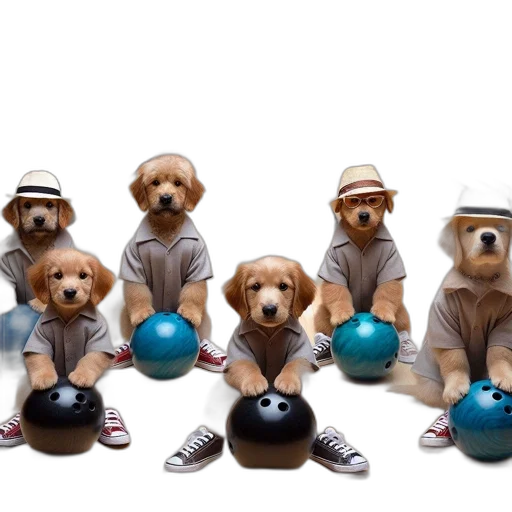 six, dressed-up, puppies, sit transparent PNG cut-out