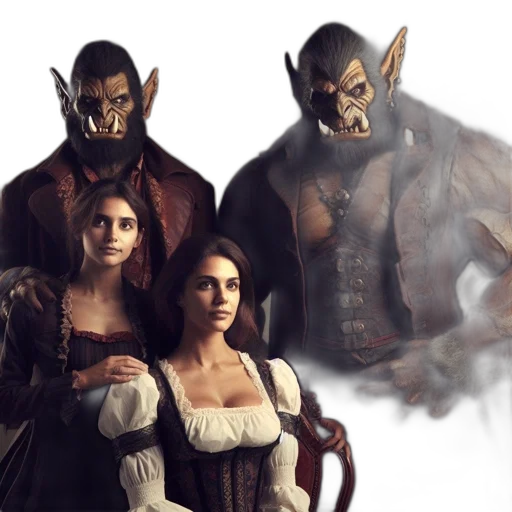 concept art, fantasy art, four, figures transparent PNG cut-out