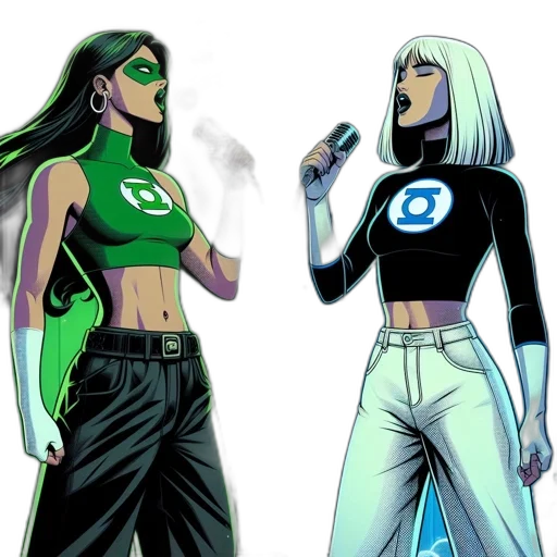 comic book art, concept art, green, two transparent PNG cut-out