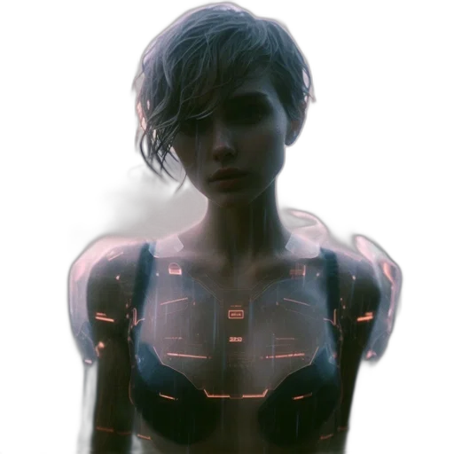 robot, dress, face, cyberpunk transparent PNG cut-out