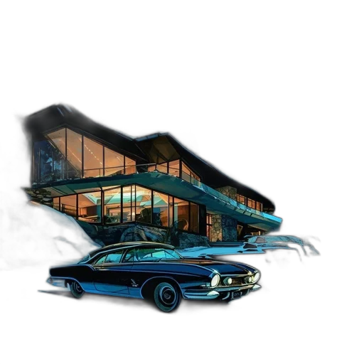 car, building, concept art, 3d render transparent PNG cut-out