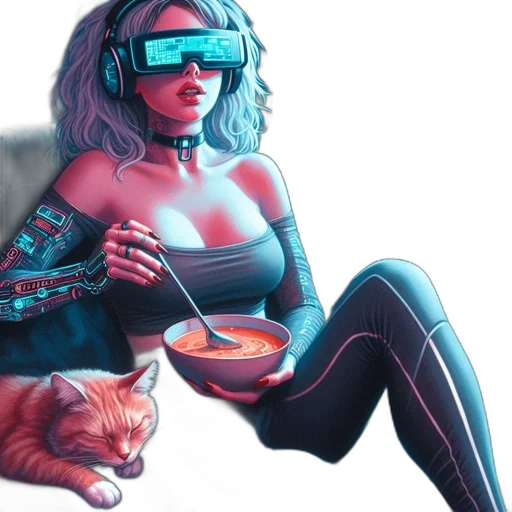 robot, cyberpunk, concept art, vaporwave transparent PNG cut-out