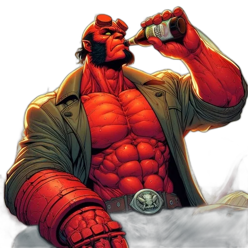 comic book art, concept art, red, hellboy transparent PNG cut-out