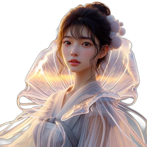dress, face, flower, oil painting transparent PNG cut-out