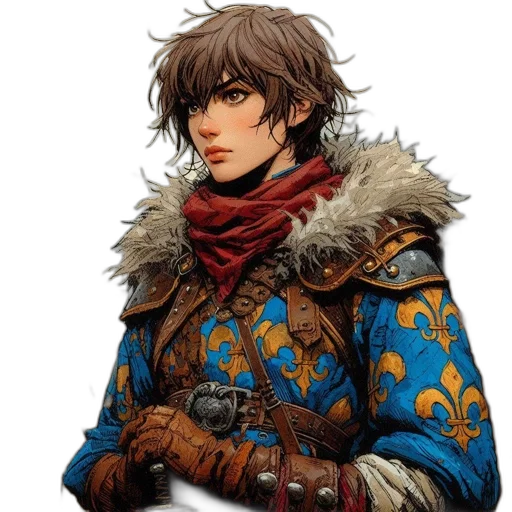 jacket, face, sword, staff transparent PNG cut-out