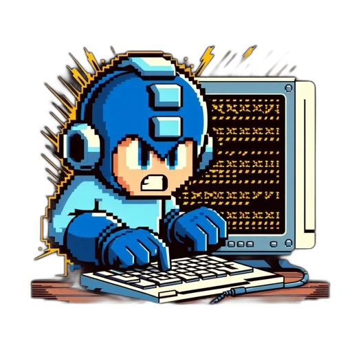 robot, pixel art, cyberpunk, vaporwave transparent PNG cut-out