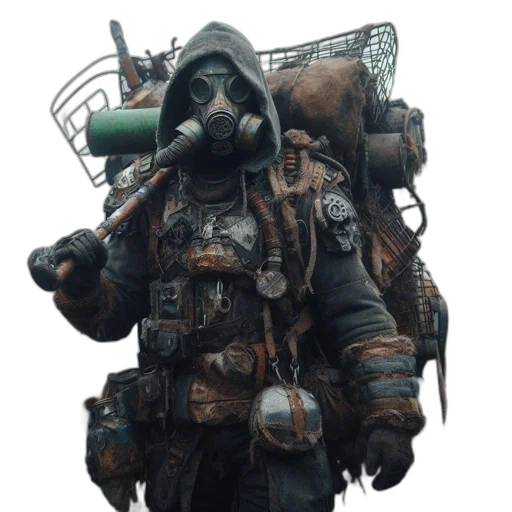 jacket, mask, staff, weapon transparent PNG cut-out