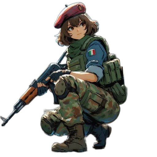 weapon, jacket, staff, hat transparent PNG cut-out
