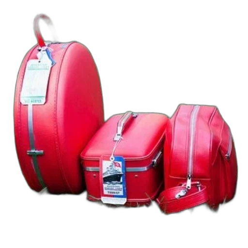 red, three, suitcases, tags transparent PNG cut-out
