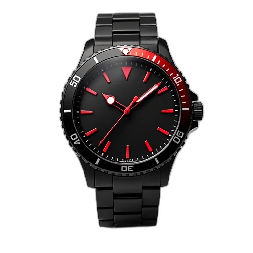 jewelry, black, red, wristwatch transparent PNG cut-out