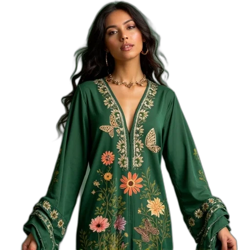 dress, jacket, jewelry, green transparent PNG cut-out