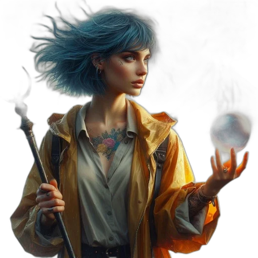 jacket, staff, face, fantasy art transparent PNG cut-out