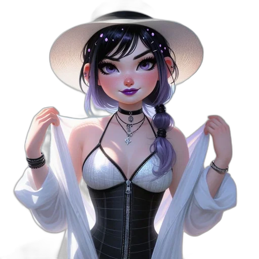 dress, hat, jewelry, staff transparent PNG cut-out