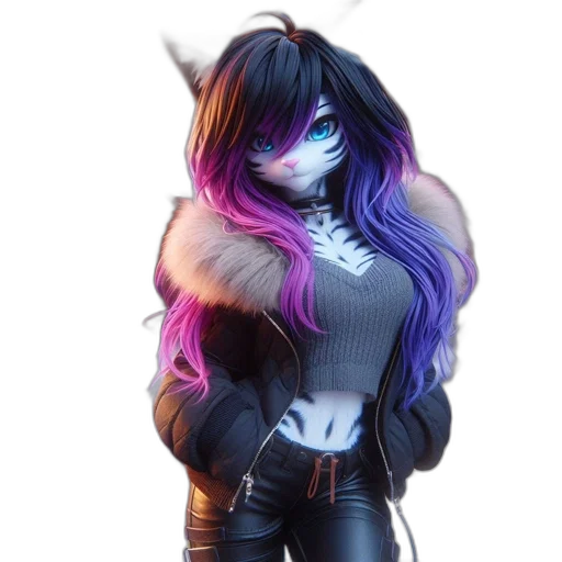 jacket, hair, creature, cyberpunk transparent PNG cut-out