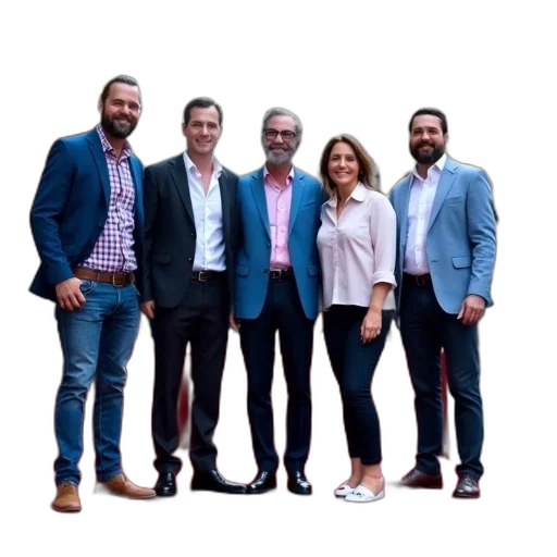 staff, jacket, group, five transparent PNG cut-out