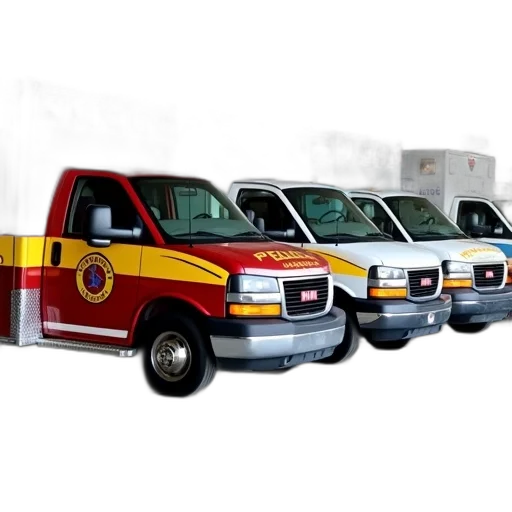 row, ambulances, parked, covered transparent PNG cut-out
