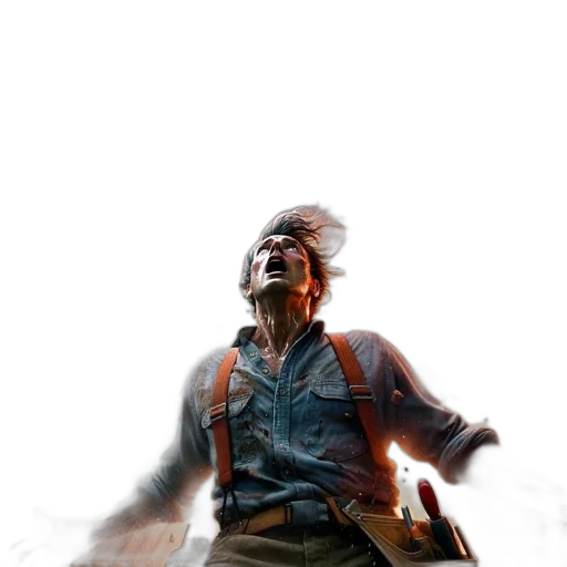 weapon, jacket, staff, face transparent PNG cut-out