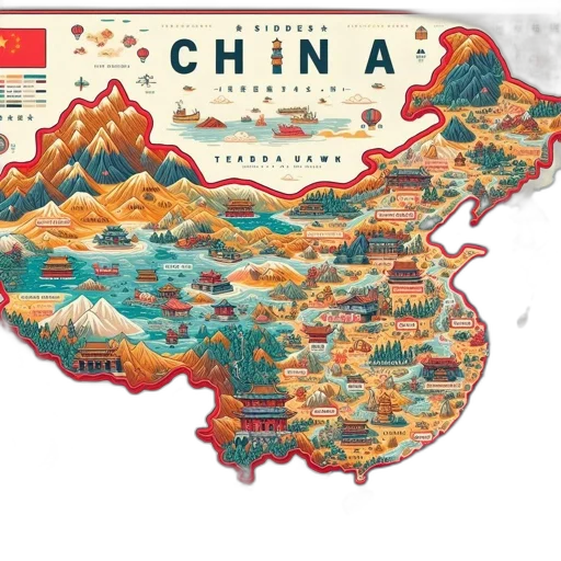 colorful, illustrative, map, china transparent PNG cut-out