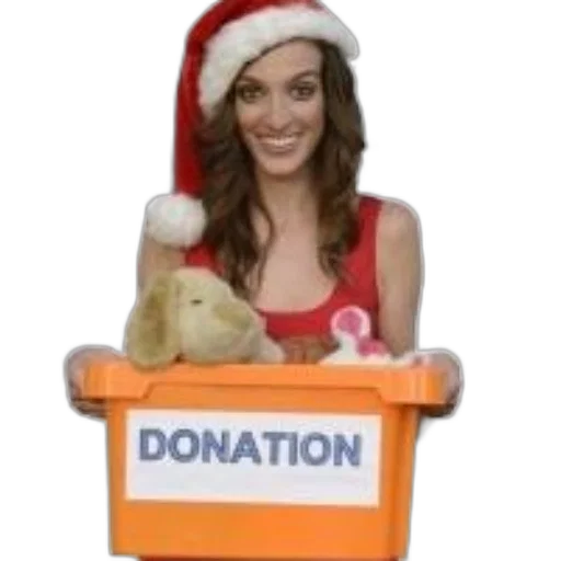 woman, santa, hat, holds transparent PNG cut-out