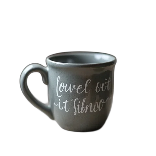 small, grey, mug, handwritten transparent PNG cut-out