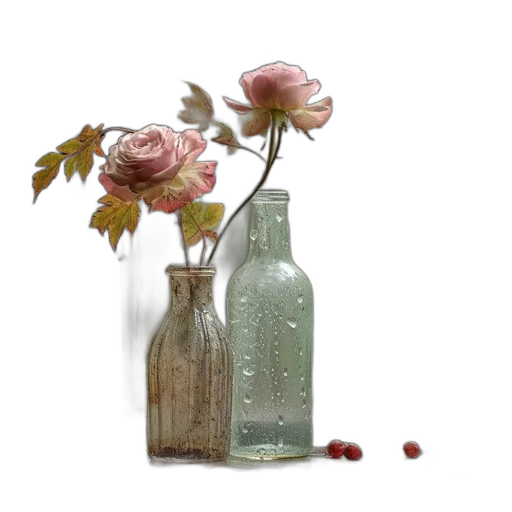 bottle, flower, dress, crown transparent PNG cut-out