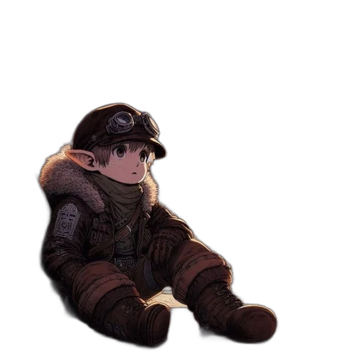 hat, jacket, creature, staff transparent PNG cut-out