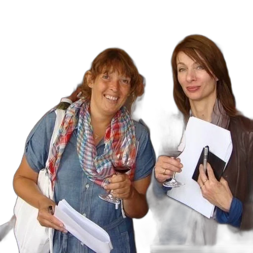 staff, two, women, holding transparent PNG cut-out
