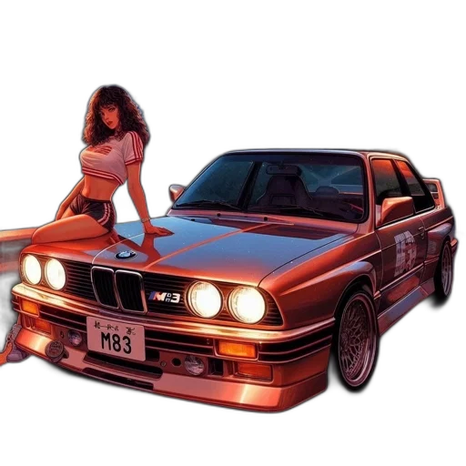 car, weapon, vaporwave, photorealistic transparent PNG cut-out