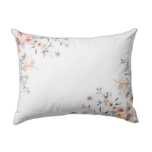 photorealistic, white, pillow, floral transparent PNG cut-out