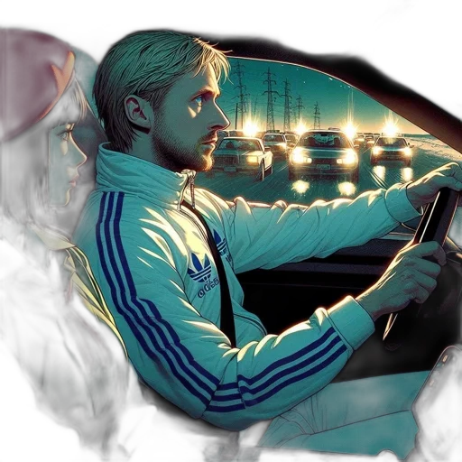 car, jacket, vaporwave, photorealistic transparent PNG cut-out